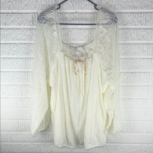 Maurice’s Women’s Ivory Peasant Blouse with Tie Neck